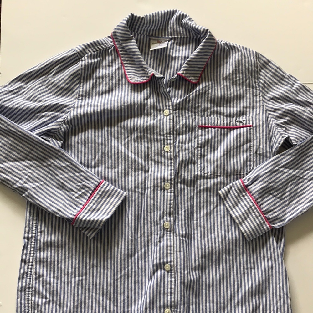 Vineyard Vines Pajama Top Blue and White Stripes Cotton Pj’s Small